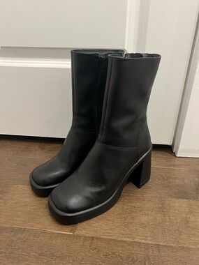 Steve Madden Black Platform Block Heel Leather Boots